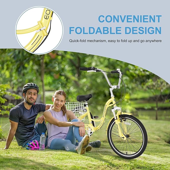 NAIZEA Folding Adult Tricycle - 7 Speed 20/24/26 Inch Folding Tricycle for Adult, 3 Wheel Bike, Foldable Trike with Large Basket/Low-Step Through for Men Women Senior
