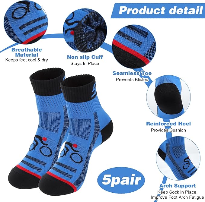 5 Pairs Mens Cycling Socks Sports Bike Socks Unisex Nylon Colorful Athletic Sock Breathable Cycling Gifts for Women