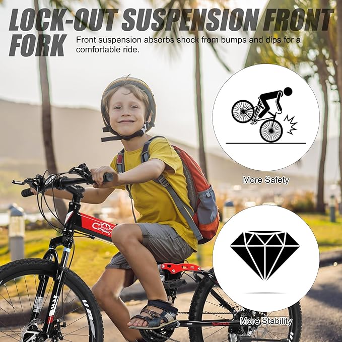 24/26/27.5 Inch Foldable Bikes for Adults 21 Speed Mountain Bike, Adult Bicycle with High Carbon Steel Frame, Full Suspension, Dual Disc Brake & Adjustable Ergonomic Seat(Black/Red)