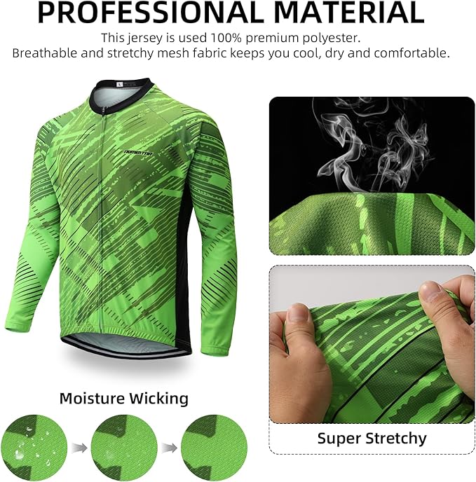Men's Cycling Bike Jersey Long Sleeve - Moisture Wicking, Breathable, Quick Dry Biking Shirt Full Zipper