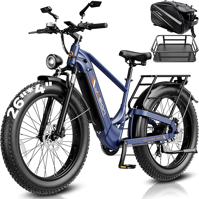 Jasion Thunder/PRO/ST Electric Bike,2000W/1800W Peak Ebikes for Adults,26''Fat Tire Best Ebike for Men,90/80 Miles with 1040Wh/864Wh Battery,35/30+MPH Max Speed Bicycles,500/400LB Capacity
