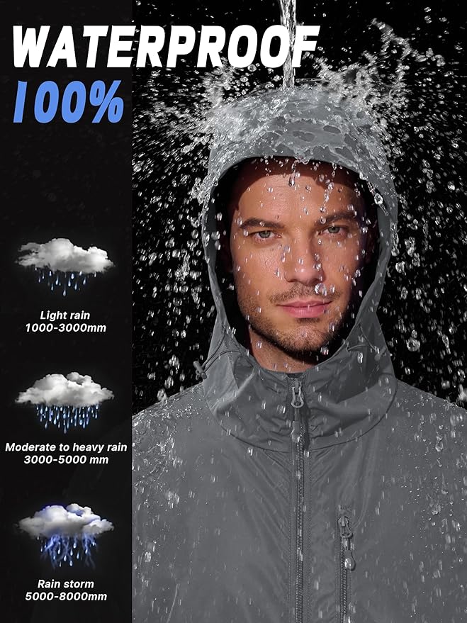 Men's Cycling Jacket Rain Jacket Waterproof Windbreaker Raincoat Running Hiking Gear Hood Lightweight Packable
