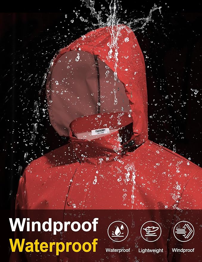 COOFANDY Men's Rain Jacket Waterproof Packable Raincoat Lightweight Rain Shell Hood Travel Golf Hiking Cycling Zip Pockets