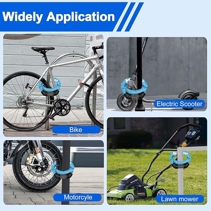 NDakter Bike Lock, 5 Digit Combination Heavy Duty Anti Theft Bicycle Chain Lock, 2.62/3.2/4.27/5/6Ft Long, High Security Resettable, Suitable for Bike, Scooter, Door, Gate, Fence-4/6mm Thick
