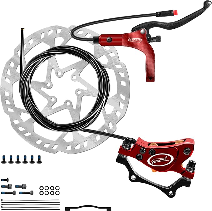 E-Bike Hydraulic Disc Brake Set 4-Pistons/2-Pistons,2-PIN/3-PIN Pre-Bled with Mineral Oil Brakes Kit,Front and Rear Set,180mm 2.3mm Thick Rotors