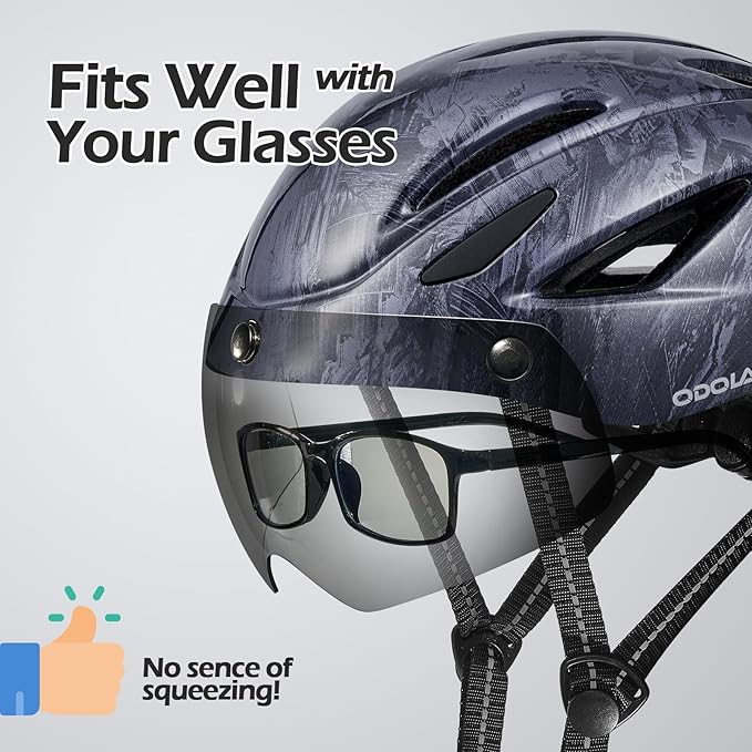 Odoland Bike Helmet with Magnetic Sun Visor for Adults, Glasses-Friendly Design Adjustable Dial Cycling Helmet for Men & Women, Urban Riding Bicycle Helmet for Mountain, Road, E-Bike, Commuting
