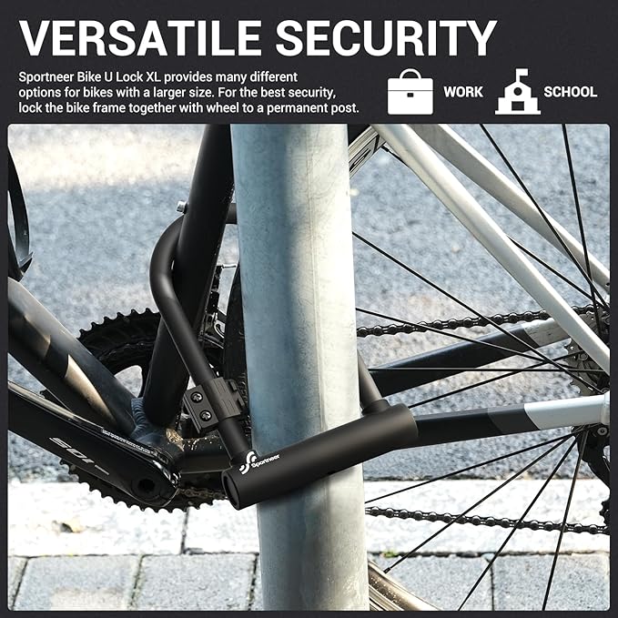 Sportneer Bike U Lock - 18mm Shackle Heavy Duty Bike Lock with 6ft Security Cable - Bicycle U-Locks with Sturdy Mounting Bracket for Road, Mountain, Electric and Folding Bike, Size 9.85''x6.3''