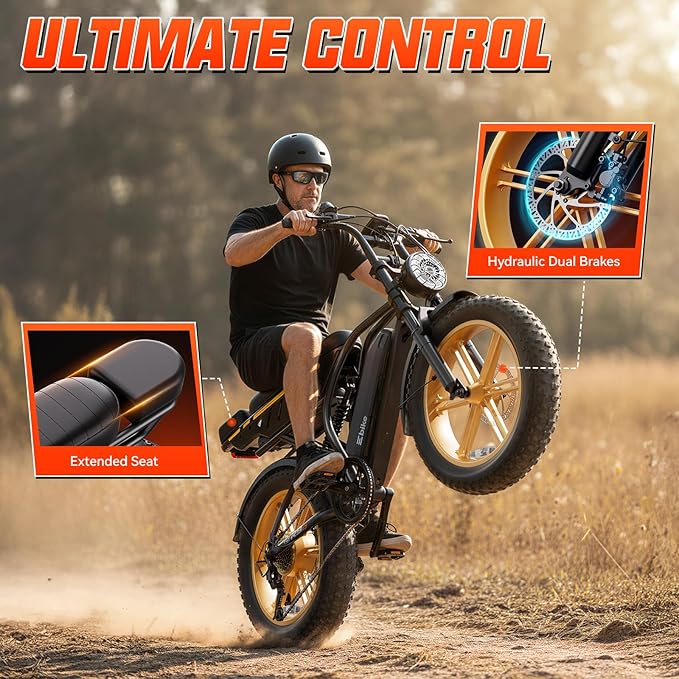 TST Electric Bike for Adults 1500W Peak 20" Fat Tire All-Terrain E-Bike 60/130 Miles 28 MPH Electric Dirt Bike - 48V 15/30 AH Battery Tested to UL 2849 Powered Electric Bicycle