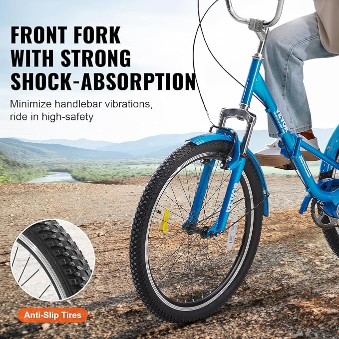 VEVOR Folding Adult Tricycle,Adult Folding Trikes, 3 Wheel Cruiser Bike with Large Basket & Adjustable Seat, Shopping Picnic Foldable Tricycles for Women, Men, Seniors