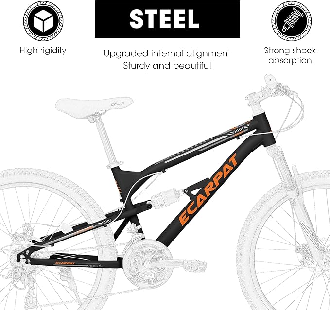 Ecarpat 24/26/27.5 Inch Mountain Bike, Full/Front Suspension Mens Boys Mountain Bike with 21 Speed Steel Frame and Dual Disc Brakes, Adult Sport Bicycle for Trail City Road, Gift Choice