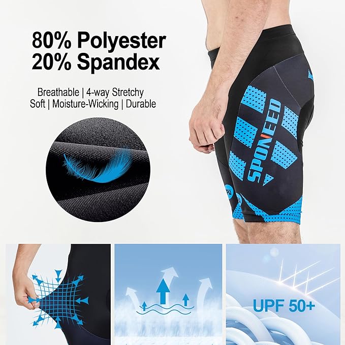 sponeed Men's Cycling Shorts Padded Bicycle Riding Pants Bike Biking Clothes Cycle Wear Tights