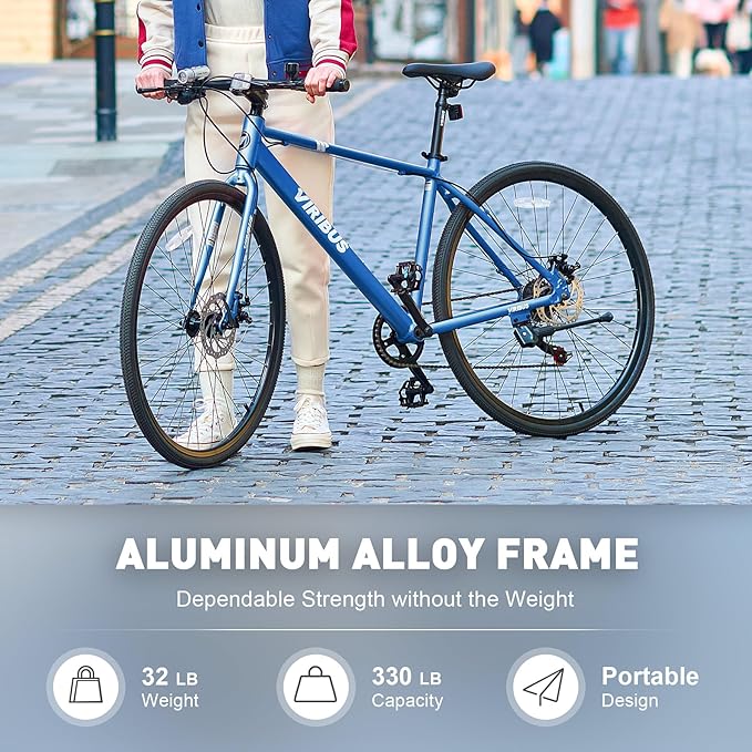 VIRIBUS Hybrid Bikes, 28 inch Mens Hybrid Bicycle 7 Speed with Lightweight Aluminum Frame & Disc Brakes, 700C Retro Vintage Adult Bike for Tall Men & City Commuters, 85% Pre-Assembled
