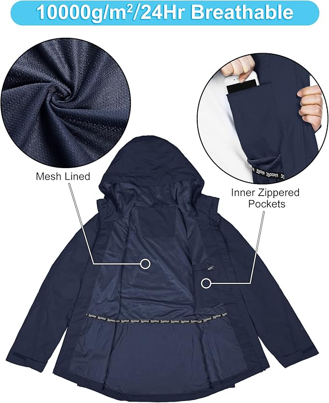 33,000ft Packable Rain Jacket Women Lightweight Waterproof Raincoat with Hood Cycling Bike Jacket Windbreaker