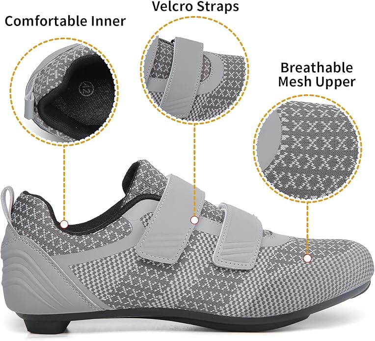 Unisex Road Bike Cycling Shoes Compatible with Peloton Shimano SPD Bike Riding Shoes for Men Women, 3 Straps, Pre-Installed Delta Cleats for Indoor Outdoor Cycling Biking
