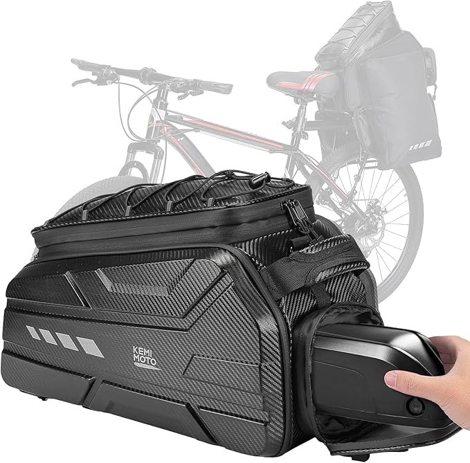 KEMIMOTO Ebike Battery Bag Bike Bags for Rear Rack, 40L Hard Shell Bag with Waterproof Cover, Ebike Trunk Bicycle Seat Pannier for Commuter Travel Outdoor