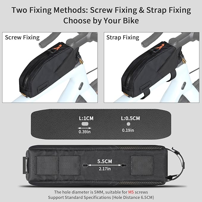 HUNTVP Top Tube Bike Bag Waterproof Bicycle Front Frame Bag Bolt on Top Tube Bags Cycling Frame Bags Pouch for Mountain Gravel MTB Road Bike Accessories, Black-1.2L