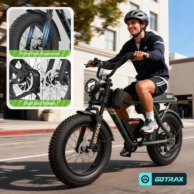 Gotrax R7 Electric Bike for Adults, 750W Motor, 25mph, Max 45-Mile Range, 20" Fat Tire, UL Certified, 48V Removable Battery, Oversized Padded Seat, Basket&Frame Bag, Easy Assembly for City&All-Terrain