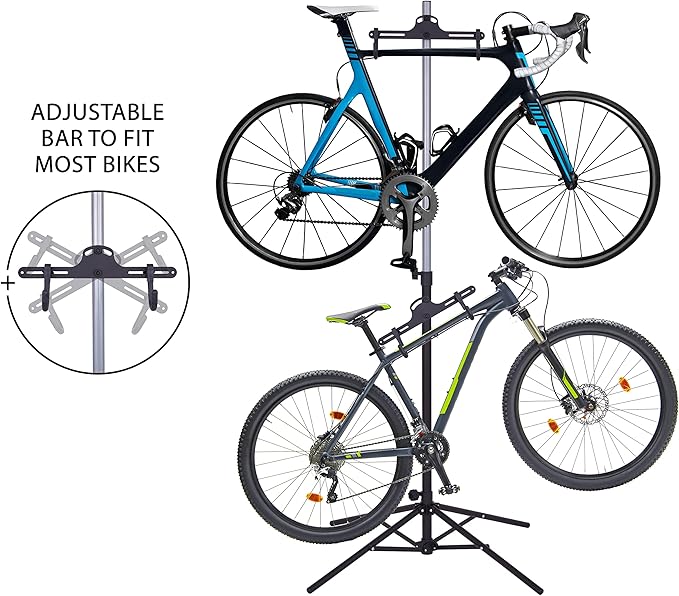 RaxGo Bike Garage Storage Rack, 2 Bicycle Garage Floor Stand, Foldable, Freestanding, Adjustable Hooks, For Mountain & Road bicycles, Universal For Indoor Use