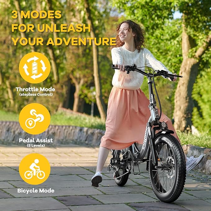 Folding Electric Bike for Adults and Seniors, 1000W Motor 48V 20AH Battery 30MPH 80 Miles, 20" Fat Tire All Terrain Ebike, 7-Speed Commuter E Bike, Step-Thru Electric Bicycle for Women and Teens