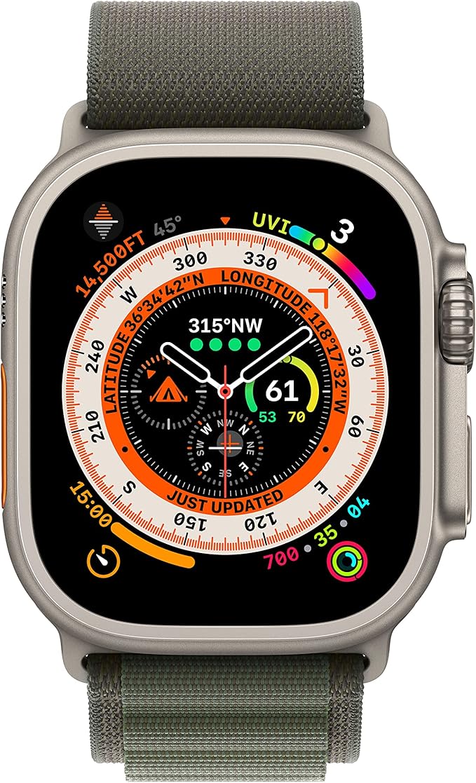 Apple Watch Ultra [GPS + Cellular 49mm] Titanium Case with Green Alpine Loop, Large (Renewed)