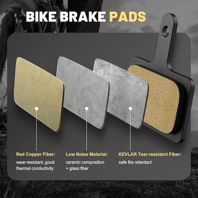 4 Sets Bike Brake Pads, Universal Bicycle Brake Pads - Semi-Metallic Low-Noise Disc Brake Pads for MTB/Road Bikes, Ebike Brake Pads Compatible for Shimano MT200 MT400 MT500 M315 M355 M375 M395 M446