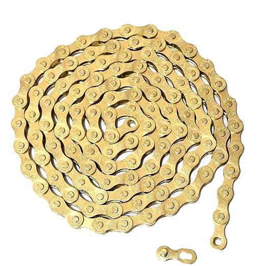 Gold 9 Speed Bike Chain, Bicycle Chain Bike Parts Chain Replacement for Road E-Bike Mountain Racing Cycling E-Bike MTB BMX (Gold 9 Speed)