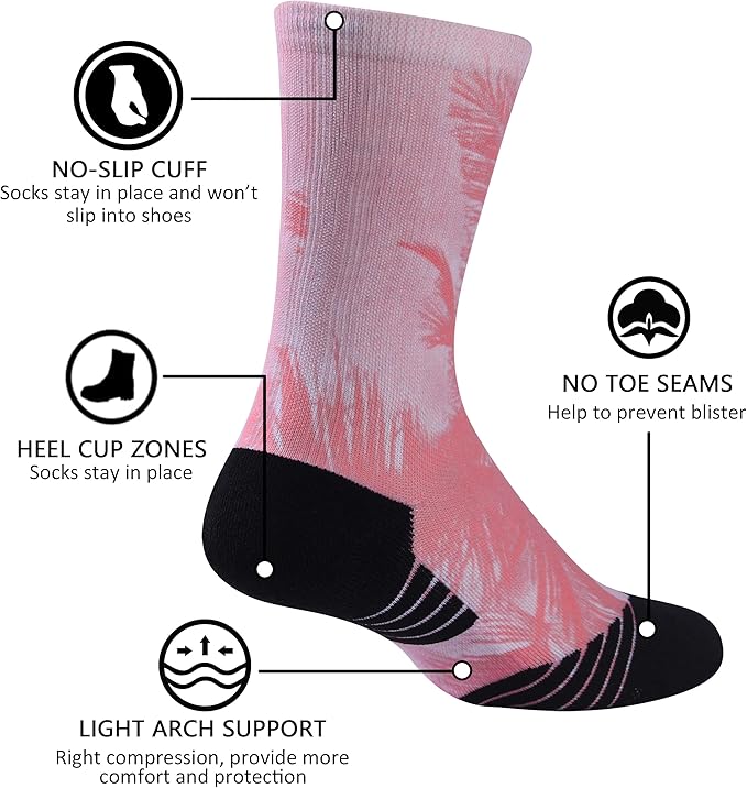 HUSO Unisex Funky Digital Printed Athletic Crew Hiking Cycling Socks 4 Pairs