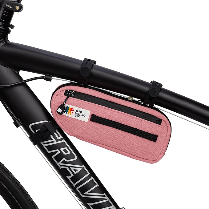 Waxed Canvas Frame Bag – Waterproof Zippers, Dual Storage Compartments, Adjustable Straps – Fits All Frame Sizes, Perfect for Cycling, Commuting, and Adventure Rides (Coral)