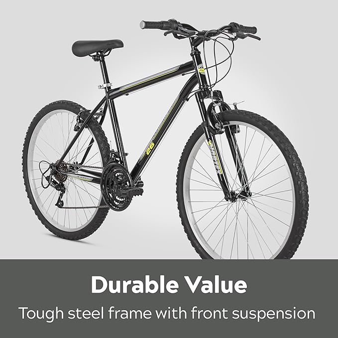 Pacific Mountain Sport Bike, 24 or 26 inch Mountain Bike for Youth and Adults, 18 Speed, Steel Frame, Knobby Tires, Front Suspension Fork, Twist Shifters, Linear Pull Brakes, Youth and Adult Bicycle