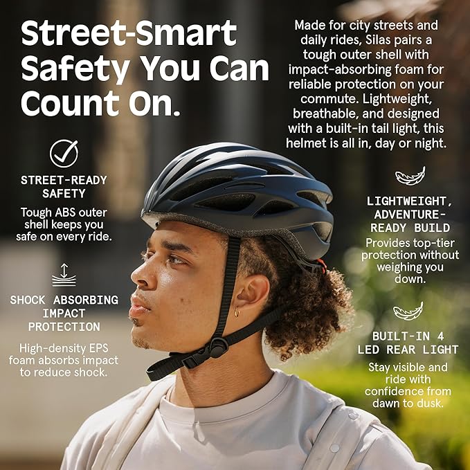 Retrospec Silas Road Bike Helmet with 24 Air Vents & Built-in LED Safety Light - Adjustable Adult Cycling Protection 54-61cm - Padded & Lightweight Design