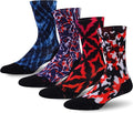 HUSO Unisex Funky Digital Printed Athletic Crew Hiking Cycling Socks 4 Pairs