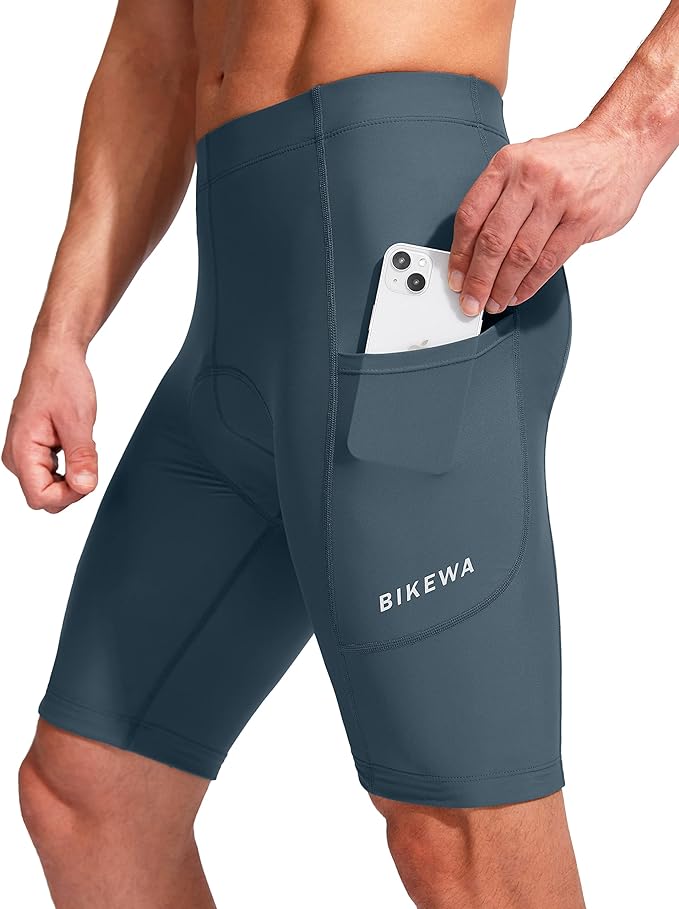 Bikewa Men's Bike Shorts 3D Padded Cycling Road Biking Mountain Riding Biker Bicycle UPF 50+ Cycle Shorts Zipper Pockets