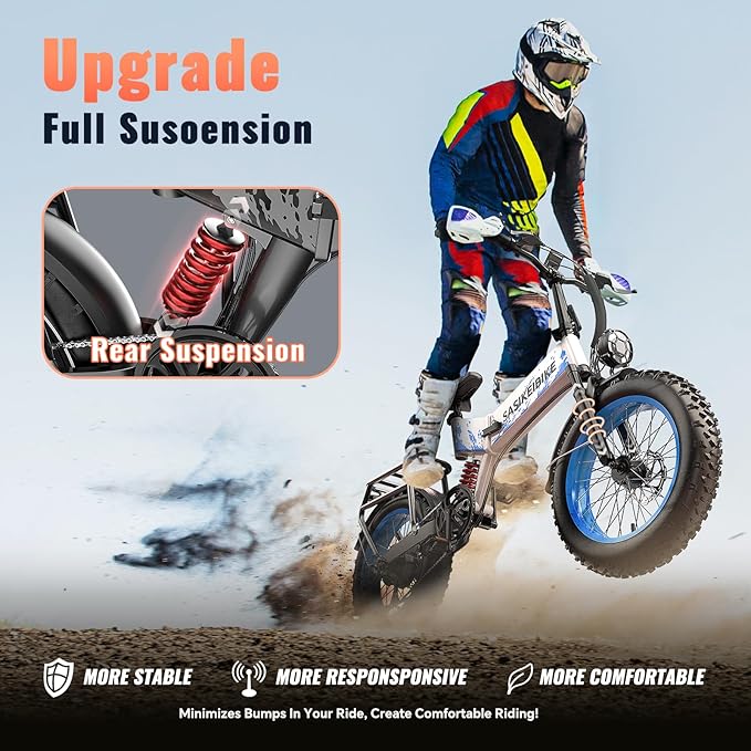 Folding 52V 20Ah Removable Battery Electric Bike 1500W Peak Motor 20'' Fat Tire Mountain Commuter 30MPH Ebike Motorcycle Range 70 Miles UL Certified Adult Electric Dirt Bike with 7-Speed