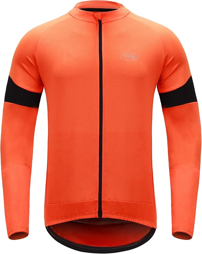 Dooy Men's Cycling Bike Jersey Long Sleeve Full Zipper Biking Shirt with 3 Rear Pockets, Breathable MTB Shirts Basic Series