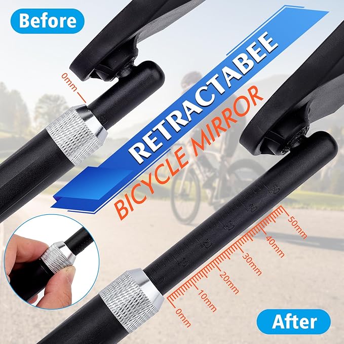 Retractable Bike Handlebar Rear View Mirrors 2 Pack - 360 ° Adjustable Flat Rotation Anti-Glare Glass Lens Bicycle Rearview Mirror, For the Bicycle Ebike Scooter 21-24mm Handlebar