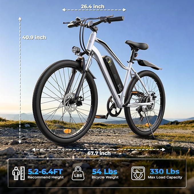 Electric Bike - 750W Peak Motor Electric Bicycle, 20MPH, 60 Miles, Removable Battery, Shock Absorber, 5 Speed E Bike, 26” Tire Commuter Electric Bicycle for Adults
