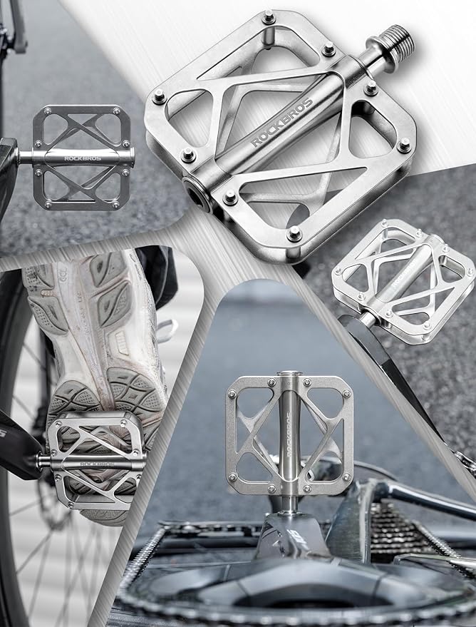 ROCKBROS Titanium Alloy Bike Pedals Mountain Bike Pedals 3-Bearing Sealed Bicycle Pedals MTB Pedals Platform, 250g Lightweight, Pedals for MTB, BMX, Down Hill, All Mountain