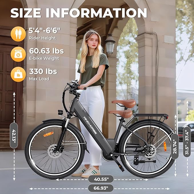 WINDHORSE 26" Electric Bike for Adults 20MPH & 30-50 Miles Range, Shimano 7-Speed, 468WH Removable Battery Commuter Ebike with 750W Peak Motor, Front Suspension, Rear Rack, Fenders, UL2849 Certified