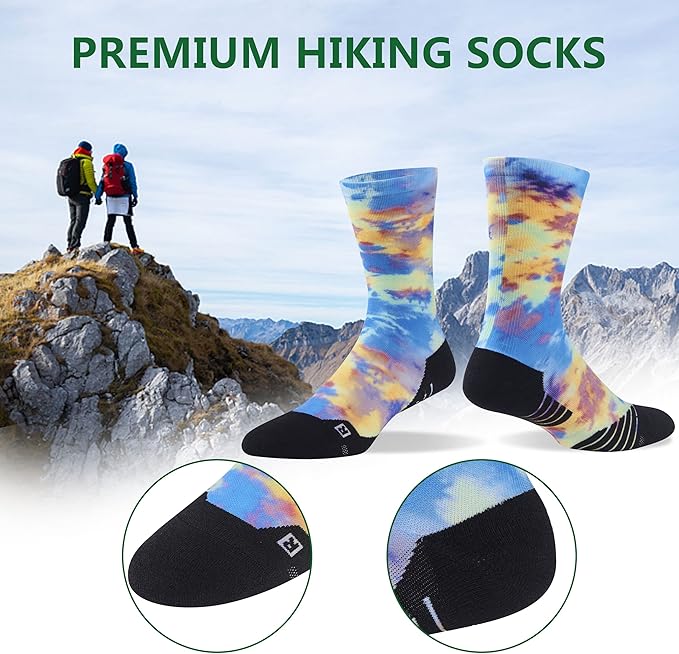 HUSO Hiking Socks Men Women Fashion Novelty Digital Printing Sports Crew Socks 3, 4 Pairs