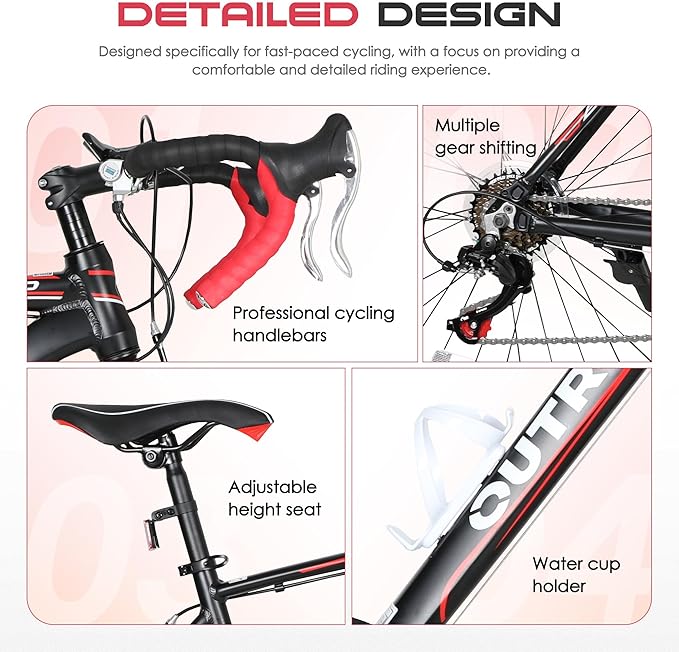 700C Wheel Road Commuter Bike, 14 Speed Shifter, Dual Disc Brakes Racing Bicycle with Light Aluminum Alloy Frame for Adult Men and Women
