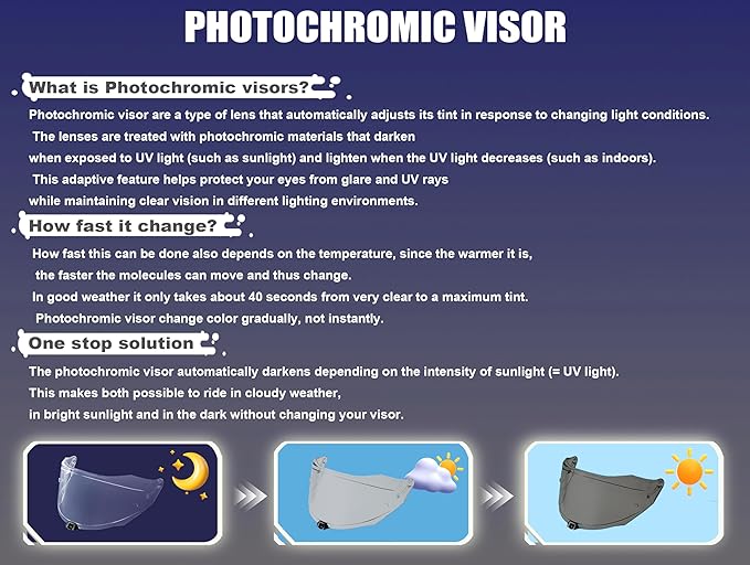 HJ-34P Helmet Visor Replacement for HJC C10.Motorcycle Helmet Shield UV Protection Compatible with HJC C10 (Photochromic Clear/Dlack Black)