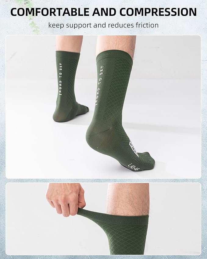 ROCKBROS Cycling Socks for Men Women Breathable Wicking Bike Socks, Compression Fit, Tall Crew, Road to Sky Series
