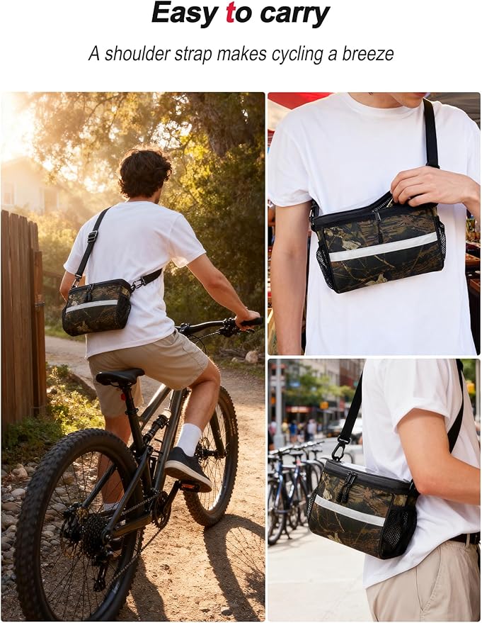 Camouflage Bike Handlebar Bag - Touchscreen Phone Holder, Secure Closure - Front Frame Pouch for Mountain/Road Bikes