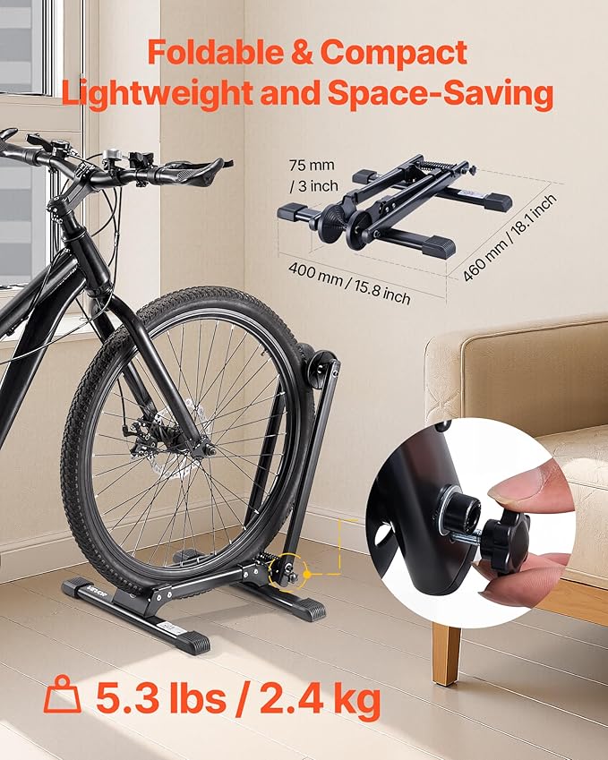 VEVOR Bike Racks 2 Pack, Fits 20 to 27 Inch Mountain & Road Bikes, Alloy Steel Rust-Resistant Bike Floor Stand Rack, Foldable Bicycle Stand for Entryway, Garage, Home Bikes Parking & Storage, Black