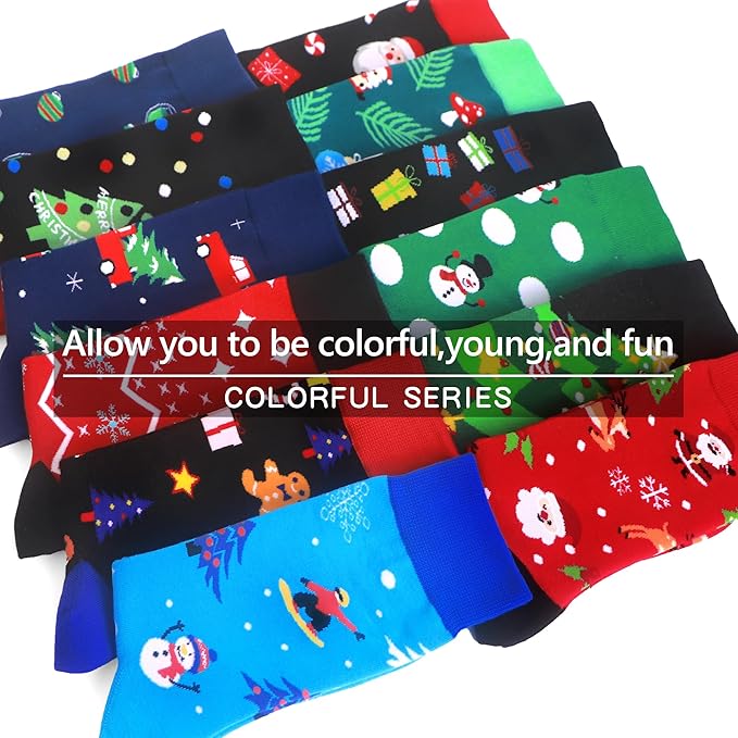 WeciBor Men's Dress Funny Crazy Colorful Novelty Combed Cotton Crew Socks 12 Pack - Size 7-10/10-13/13-15