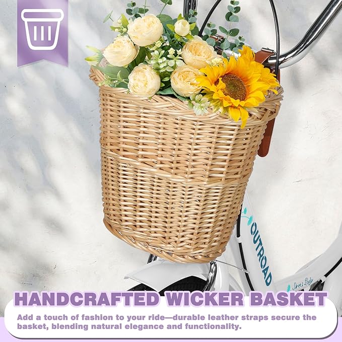 Betterland Beach Cruiser Bike for Women, 24/26 inch Hybrid Bike with Adjustable Seat, Womens Bike with Front Basket and Dual V-Brake, Step Through Comfort Bicycle for City Commuter