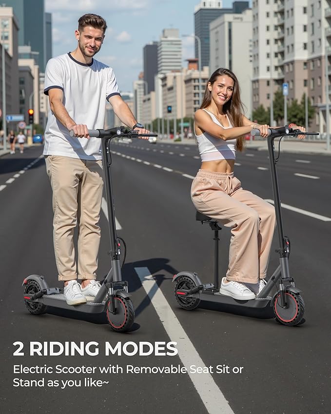 Electric Scooter for Adults - 19/22MPH & 15/22Mile Range, 8.5"/10" Solid Tires Folding Commuter E-Scooter with Dual Suspension, App Control & Dual Brake System, with Seat