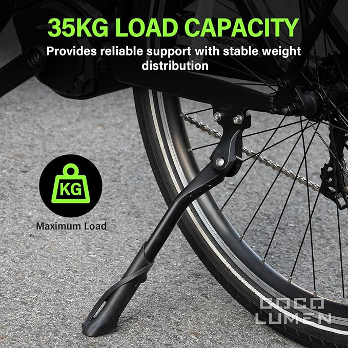 Bike Kickstand Side Mount - Durable Bicycle Kickstand for Mountain & Road Bikes - Adjustable with Wide Base Fits 26"/29" Wheels - Alloy Kickstand Supports 35kg - Rear Mount Bracket