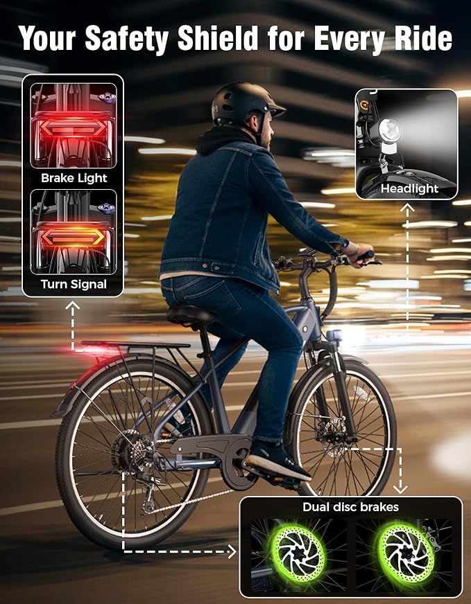 Jasion Roamer/ST/YC1 Electric Bike for Adults, 26" Commuter Ebike 1200W 528WH Removable Battery, 28MPH 62miles, Electric Bicycles for Women/Man, UL2849 Certified