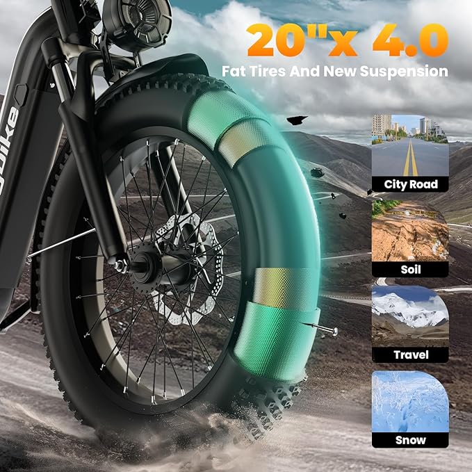1500W Electric Bike for Adults,48V 20/60Ah Removable Battery Max Range 80Miles & 30MPH Electric Bicycle,20''×4" Fat Tire Ebike,Adult Electric Bicycles for Commute Beach Snow,E-Bike UL Certified